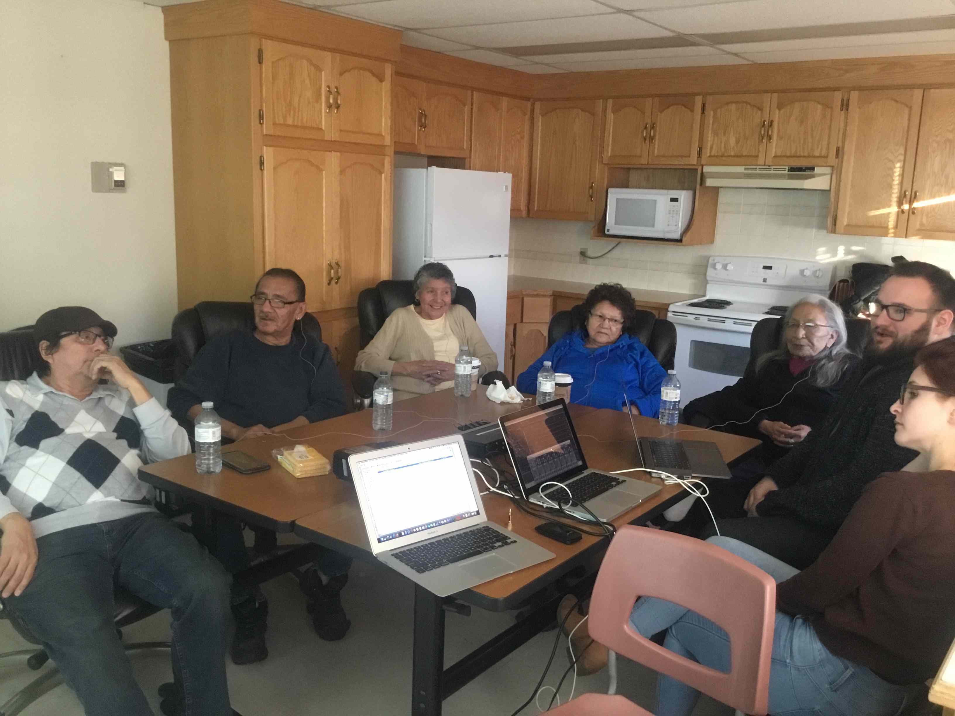 December 13th, 2017 (left-to-right): Brian Lightning, Harley Simon, Mary Jean Littlechild, Rosie Rowan, Arlene Makinaw, Atticus Harrigan & Tanzi Reule (photo credit: Antti Arppe)