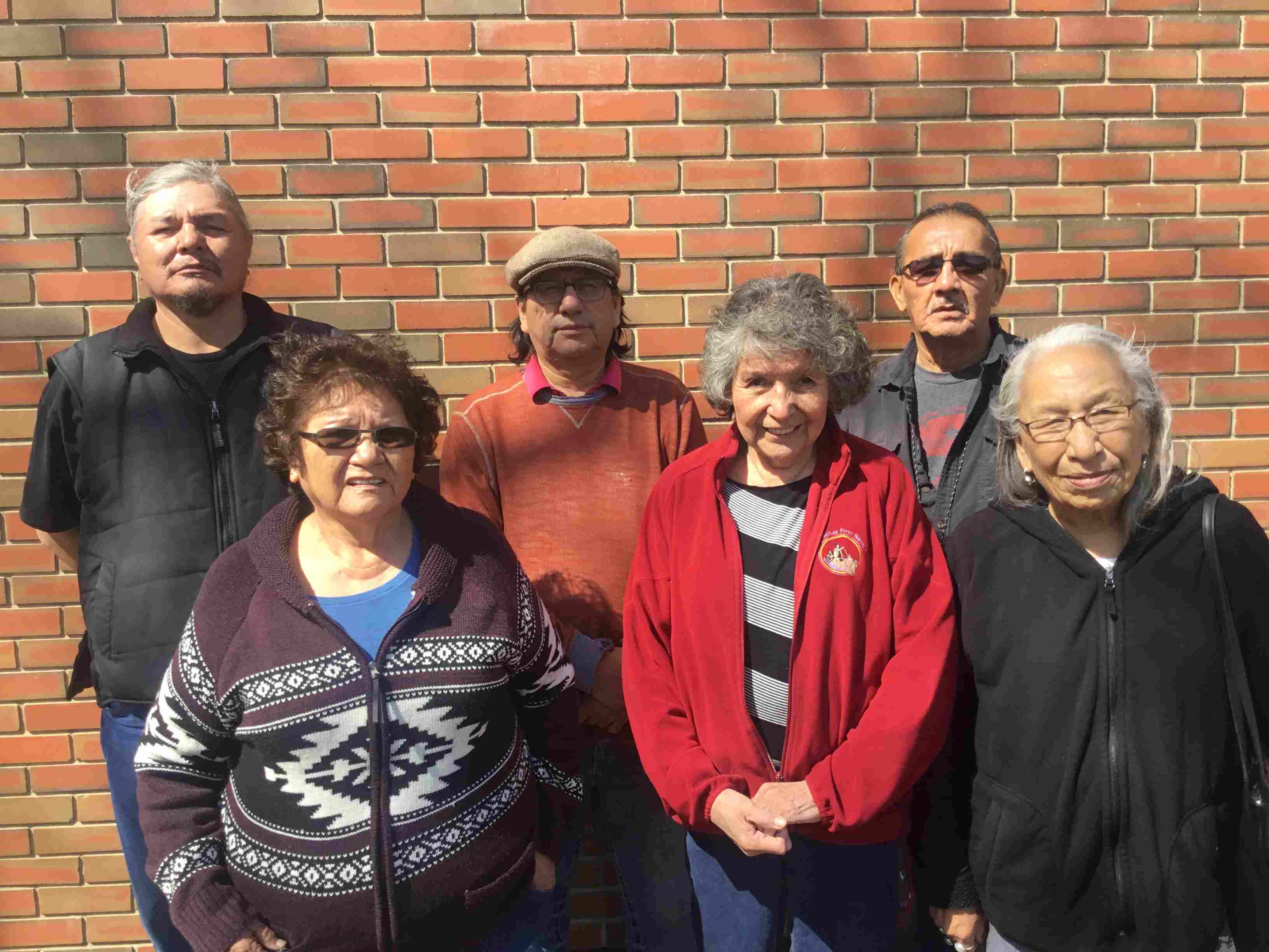 Several of the speakers in April 2018 (left-to-right): Jerry Roasting, Rosie Rowan, Brian Lightning, Mary Jean Littlechild, Harley Simon & Arlena Makinaw (photo credit: Antti Arppe) 